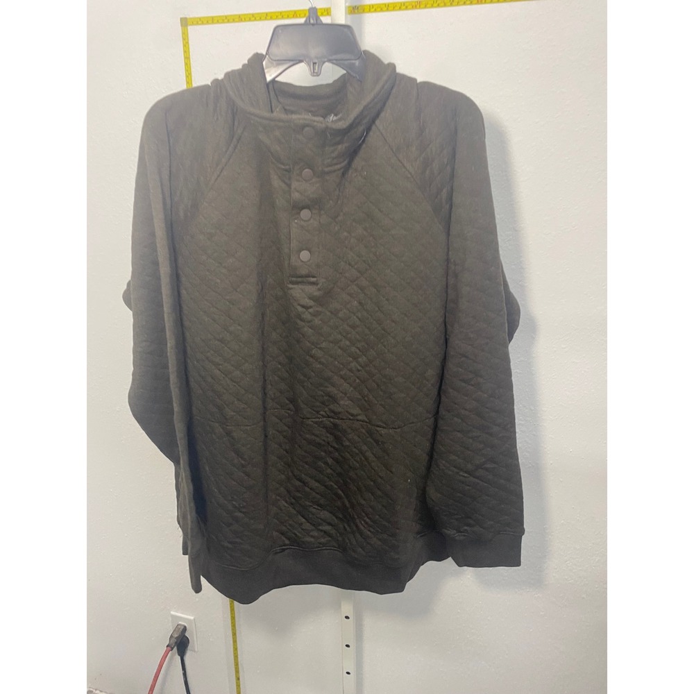 Eddie Bauer Mens XXL Olive Green Quilted Pullover Snap Neck Sweatshirt Henley